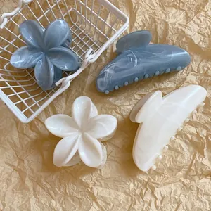 Pinza per Capelli a Forma di Fiore in Acrilico con Sfumatura Marmo a Doppio Lato per Donna Stile Coreano Elegante Dolce