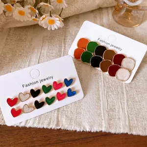 Korean Style Ins Colorful Drip Oil Heart Geometric Stud Earrings For Women Gold Plated Enamel Fashion Ear Jewelry Accessories