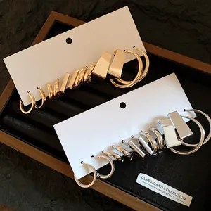 Detailed view of minimalist gold and silver geometric stud earring sets for women