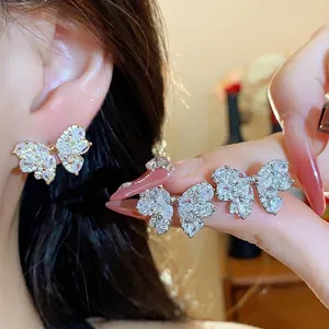 Exquisite Bowknot Stud Earrings For Women With 925 Sterling Silver Post Inlaid Rhinestone Lightweight Luxury Fashion Jewelry