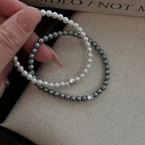 Bracelets de perles vintage élégants avec pierre de zircon blanc et gris pour femmes