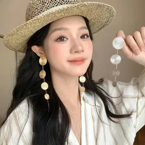 Vintage Light Luxury Alloy Round Tassel Drop Earrings For Women Gold Plated Geometric Dangle Earrings With Silver Earring Post