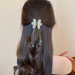 Elegant butterfly tassel hair claw clip for Chinese style hairstyles and traditional wear