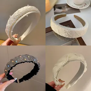 Collection of elegant Korean style headbands with pearls, rhinestones and lace textures