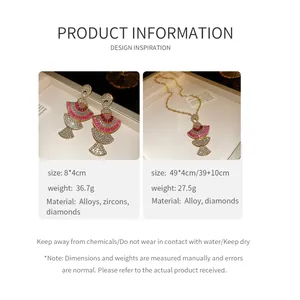 Detailed view of elegant fan-shaped zircon earrings and necklace jewelry set information