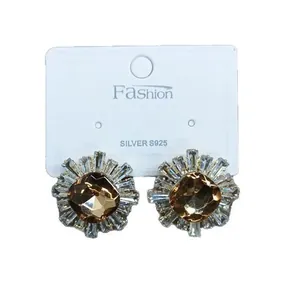 Boucles d'oreilles vintage en zircon champagne avec tiges en argent S925 pour femmes