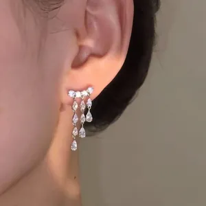 Elegant 18K gold plated cubic zirconia water drop tassel ear clips for stylish women