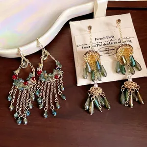 Vintage Ethno Quasten Ohrringe Legierung Künstliche Perle Strass Tropfen Ohrringe Damen Vergoldet Luxus Statement Schmuck Geschenk