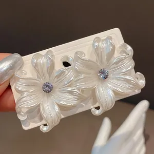 Elegantes Pendientes de Botón con Forma de Flor Brillo Perlado y Circonia con Poste de Plata de Ley 925 Joyas de Moda Regalo para Mujer