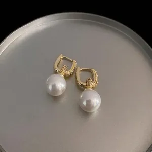Koreanischer Stil Einfache Elegante Legierung Künstliche Perle Strass Creolen Mit 925 Sterling Silber Post Gold Damen Schmuck