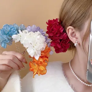 Fabric Flower Hair Stick Sweet Fairy Atmosphere Fashion Floral Hairpin Handmade Headwear For Women Wedding Party Travel Decor