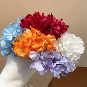 Handmade fabric flower hair fork with colorful multi-layer silk blossoms for women