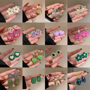 Fashion Korean Style Alloy Earrings With 925 Sterling Silver Post Artificial Pearl Rhinestone Heart Flower Geometric Stud Earrings For Women