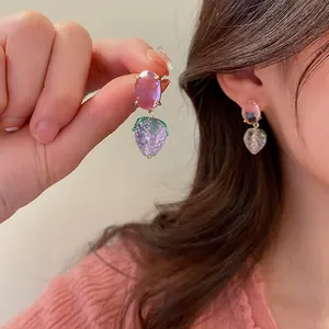 Elegant purple strawberry drop earrings with faceted stones for women's fashion.