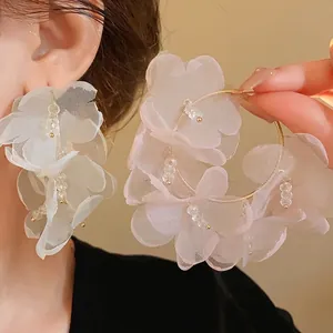 Pendientes de Aro Flor de Malla con Poste de Plata de Ley 925 Cristal Artificial Hecho a Mano Joyería Mujer