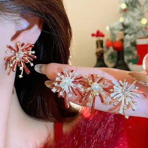 Orecchini a perno festivi a forma di fuochi d'artificio con perle e zirconi