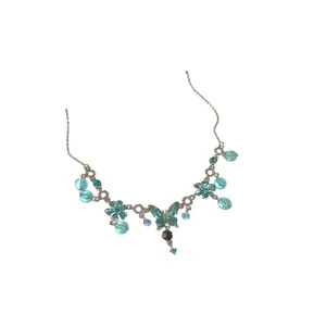 Fairy butterfly necklace with blue zircon and oil drop details for women