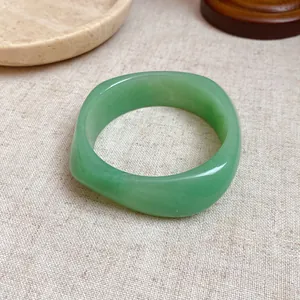 Vintage green marbled resin square spiral bangle with unique niche design for summer.