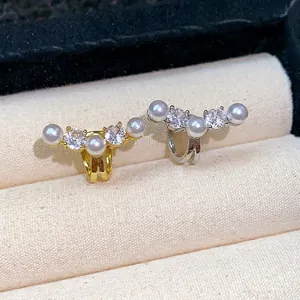 Elegant zircon pearl ear cuffs for non-pierced ears available in gold and silver finishes