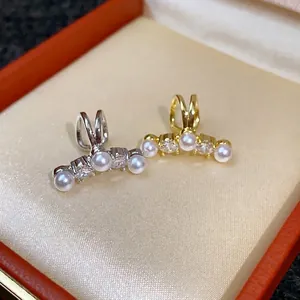 Elegant gold and silver zircon pearl ear cuffs for non-pierced ears in a gift box
