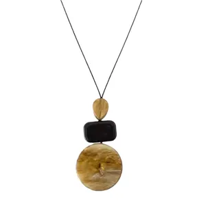 Elegant resin marbled geometric pendant necklace with black cord for women fashion