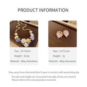 Floral drip oil necklace and earrings set with rhinestone accents product specification