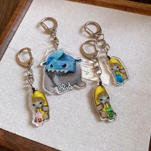 Cute Cartoon Banana Cat Meme Acrylic Keychain Double Sided Transparent Bag Pendant For Kids Schoolbag Student Key Ring Gift