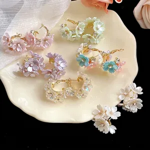 French Sweet Floral Rhinestone Stud Earrings With 925 Sterling Silver Earring Post Elegant Flower Design Jewelry For Women