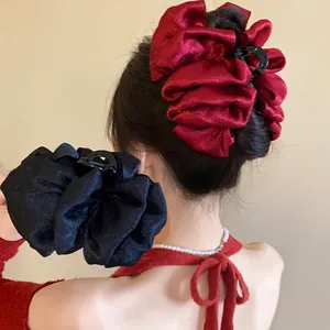 Handmade Korean Style Fabric Bow Hair Claw Clip Multi Layer Pleated Large Shark Clip Elegant Hair Accessory For Women