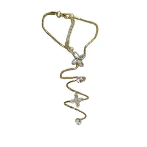 Elegant gold plated zircon flower hand chain slave bracelet featuring a unique spiral design