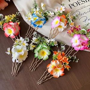 Lot de six épingles à cheveux en tissu coloré avec élégantes fourches dorées