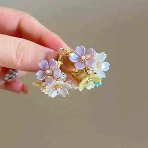 Pastel resin flower earrings with gold needle, small fresh style for beach vacation