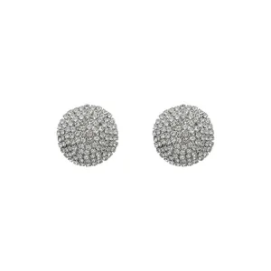 Elegant silver tone round pavé crystal stud earrings with sparkling rhinestones