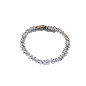 Bracciale tennis scintillante stile francese con cristalli marquise per donna in argento