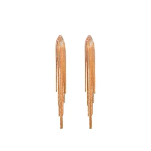 Elegant rose gold metallic fringe tassel earrings with S925 silver needle for women fashion
