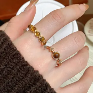 Retro gold-plated ring set with natural tiger eye stones for elegant women style