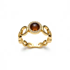 Elegant 18K gold plated tiger eye stone open ring featuring a sparkling crystal halo
