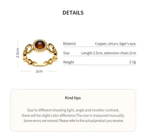 Specifications of retro tiger's eye ring including dimensions, weight, and copper material.