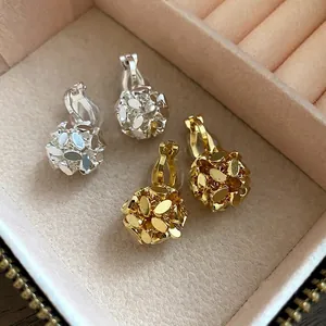 Vintage 18k gold plated flower cluster ball clip-on earrings in gold and silver