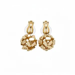 Elegant 18k gold plated flower cluster clip-on earrings in a vintage minimalist design.