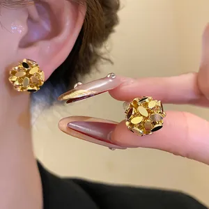 Elegant 18k gold plated flower cluster stud earrings with vintage minimalist design