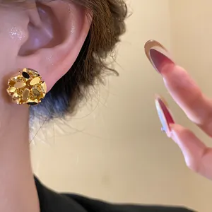Elegant 18k gold plated flower cluster stud earrings for women detailed close-up view