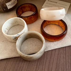 Vintage Resin Marble Bangle Bracelet Smudge Effect Wide Round Hand Chain Simple Fashion Jewelry Accessories For Women Girls Gift