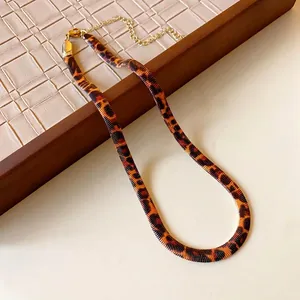 Leopard Print Snake Bone Chain Necklace Vintage Gold Color Copper Herringbone Choker For Women Fashion Jewelry Accessory