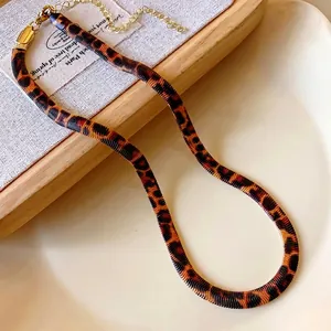 Vintage leopard print snake bone chain necklace with elegant gold finish for women