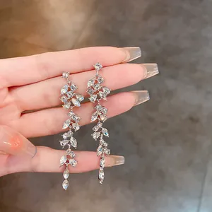 Korean Ins Style Leaf Tassel Earrings With 925 Sterling Silver Earring Post Alloy Rhinestone Artificial Pearl Stud Earrings For Women