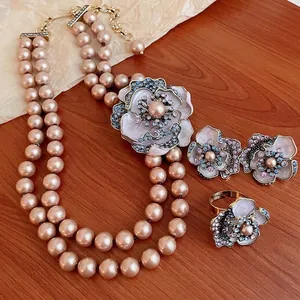 Vintage Alloy Flower Earrings 925 Sterling Silver Post Rhinestone Artificial Pearl Inlaid Retro Elegant Earrings For Women Jewelry