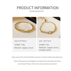 Detailed product info for gold-plated pig nose zircon bangle and pearl bracelet