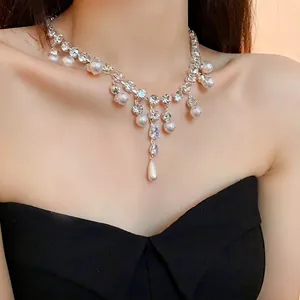 Collier en Nacre et Zirconia Goutte d'Eau Style Palais Français Chaîne de Clavicule Vintage Luxe pour Femme Bijoux de Mode