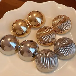 Exaggerated Metal Striped Semi-Round Stud Earrings For Women With 925 Sterling Silver Post Gold Silver Geometric Jewelry